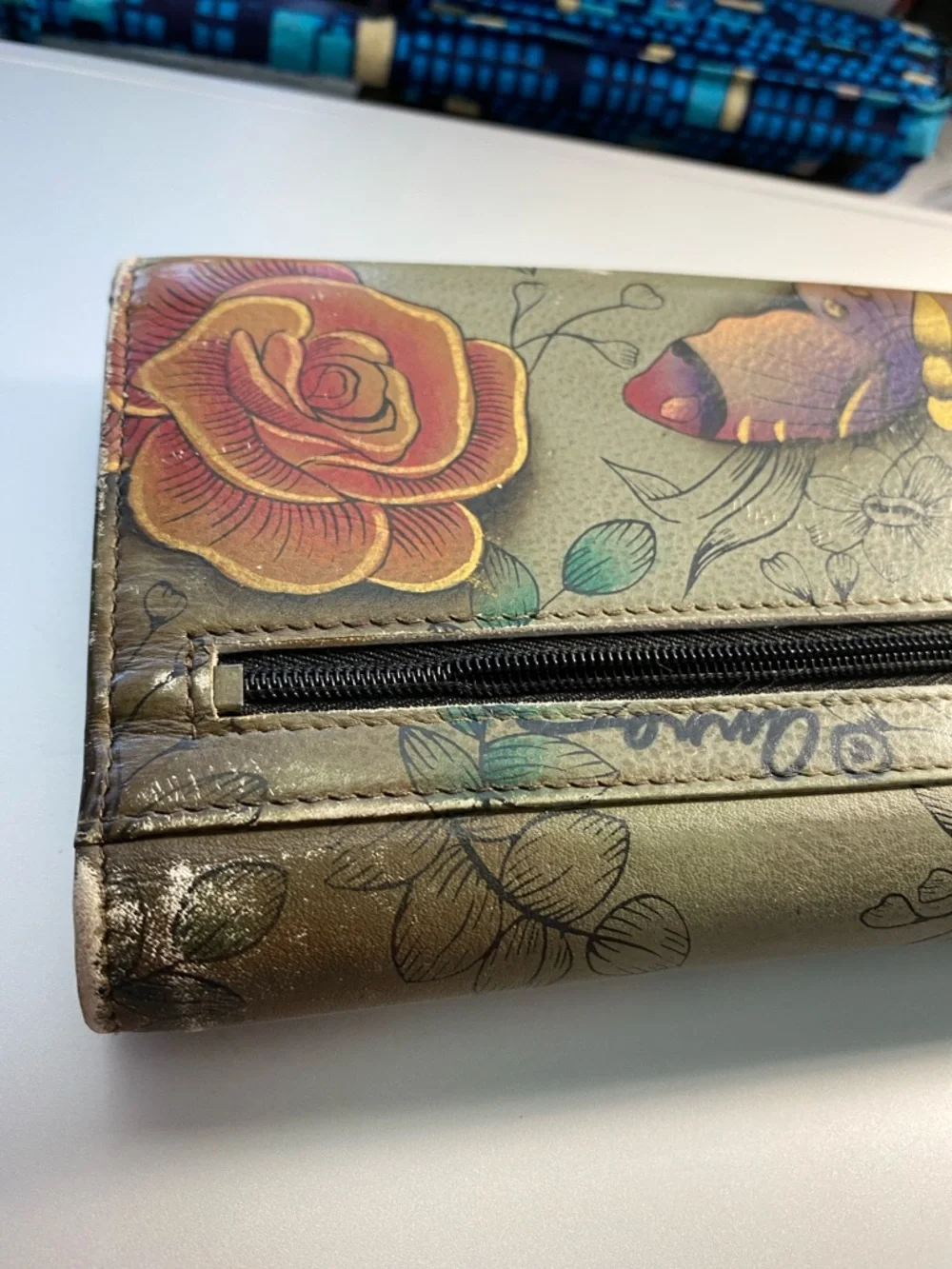Anuschka Multicolor Butterfly Printed Leather Wallet - Picture 15 of 16